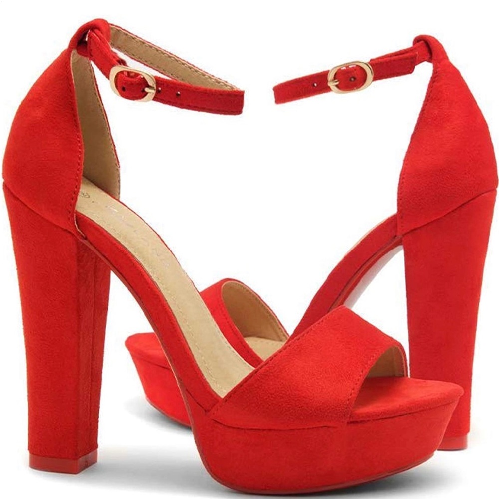 Shoe Land Open Toe Ankle Strap Chunky Platform Heels 5” With Straps